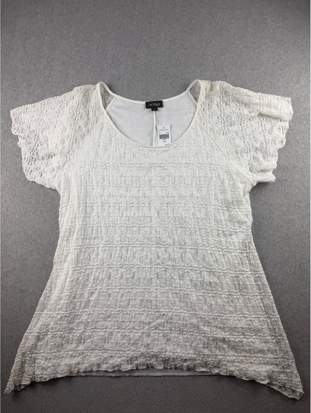 Cal Style Lace Tunic Top Womens 3XL White NWT Flutter Sleeve Boho Cottagecore